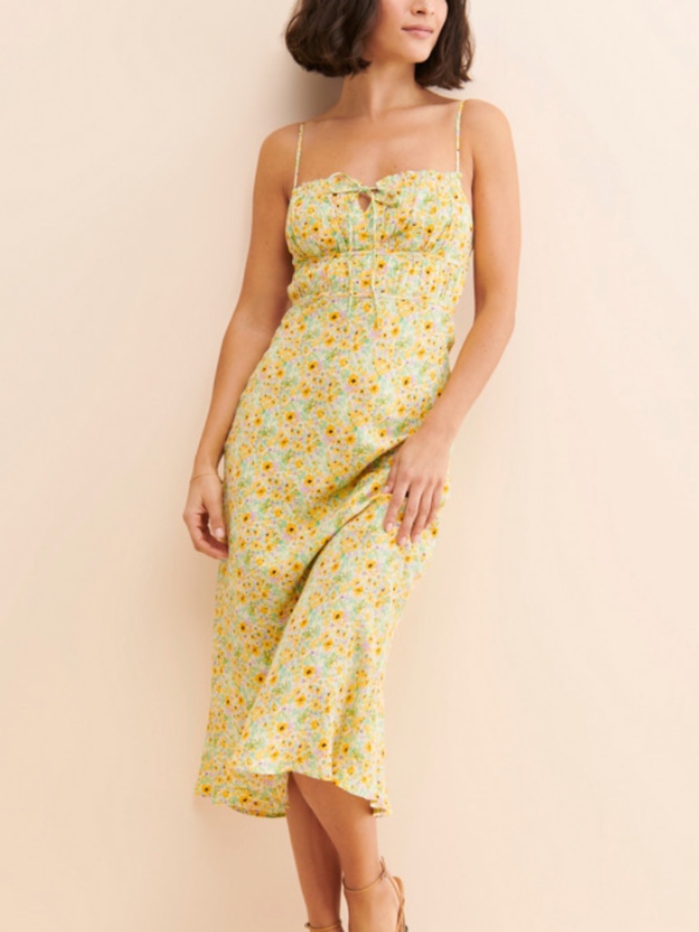 ASTR the Label Maritza Midi Dress in Ditsy Floral Yellow